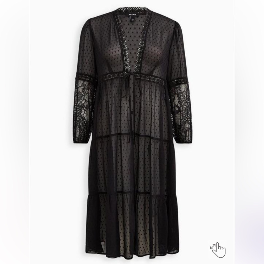 Torrid Kimono - Crinkle Gauze & Lace Black - Picture 2 of 3